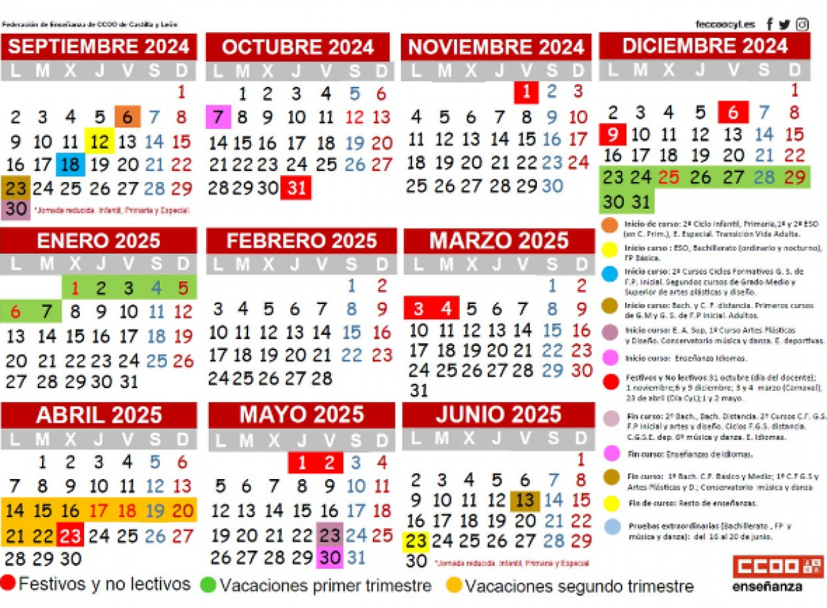 Calendario escolar curso 2024/2025.