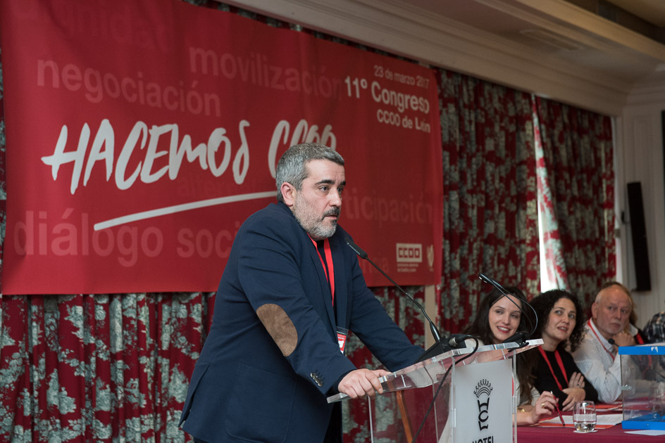 El nuevo secretario general de CCOO León, Xosepe Vega, se dirige a sus compañeros y compañeras
